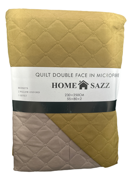 Quilt 3 piece 230x250cm 2 standard pillows Brown Queen to King