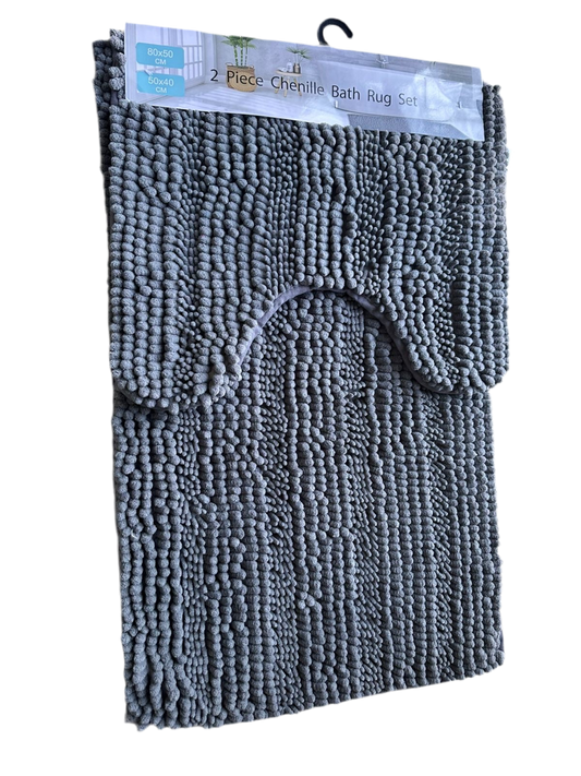 2 Piece chenille bath mat Grey