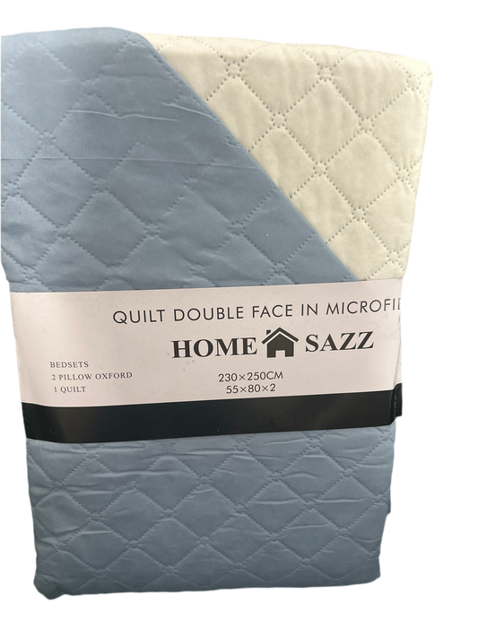 Quilt 3 Piece 230x250cm 2oxford pillows light blue Queen -King